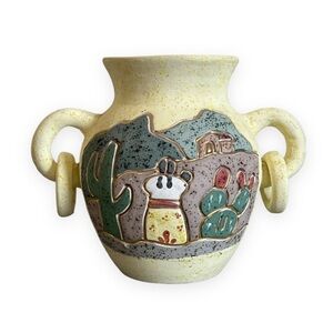 Mexican Ceramic Scene Woman Ceramica Gardiel Linea Gold Pottery Cactus Mountain